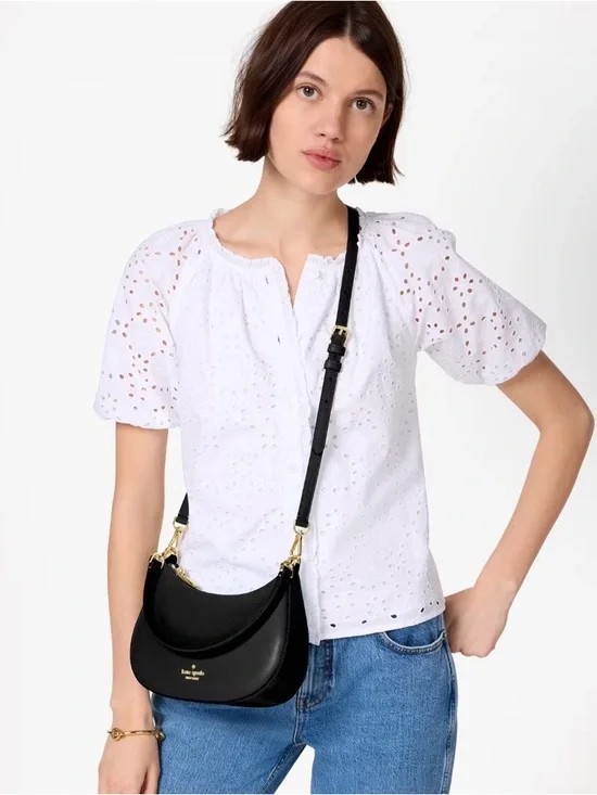 kate spade Black Saffiano Crescent Shoulder Bag w/matching card case. NWT - Picture 4 of 16